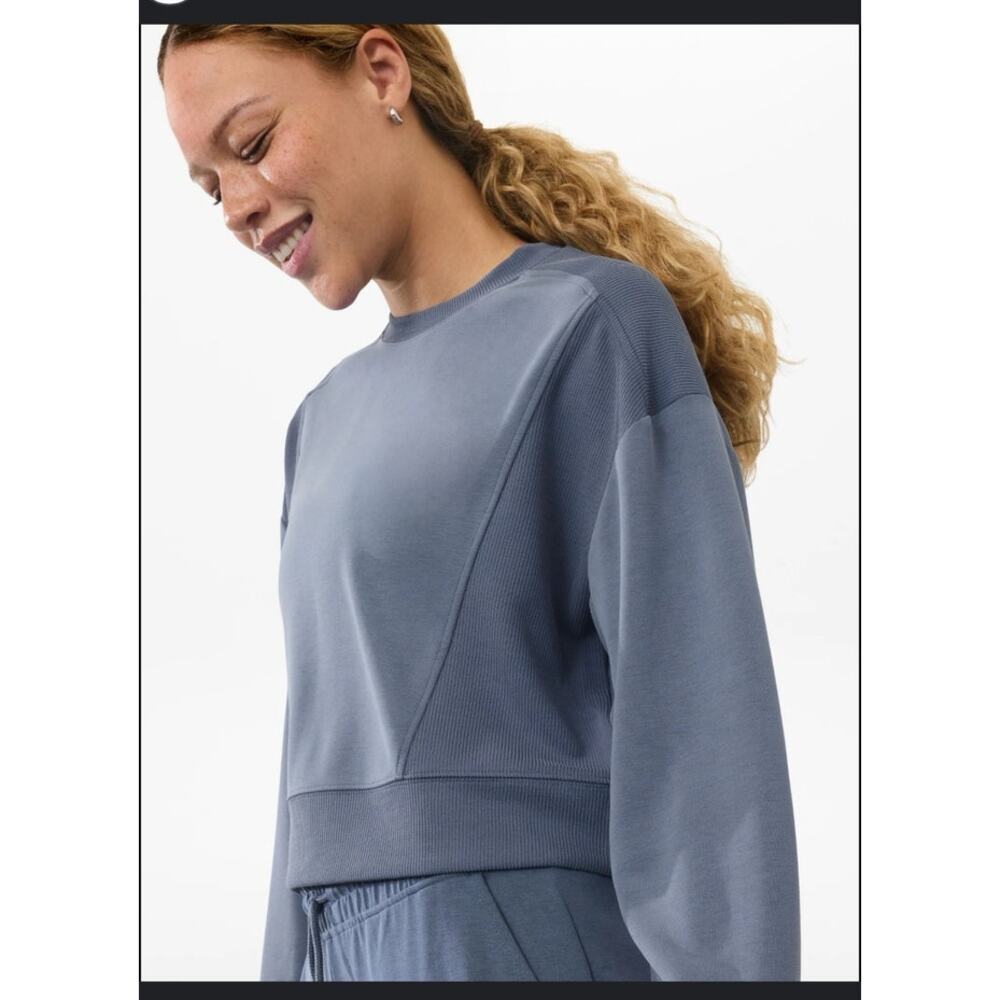Athleta Seasoft Rib Crewneck Sweatshirt slate grey blue size XS